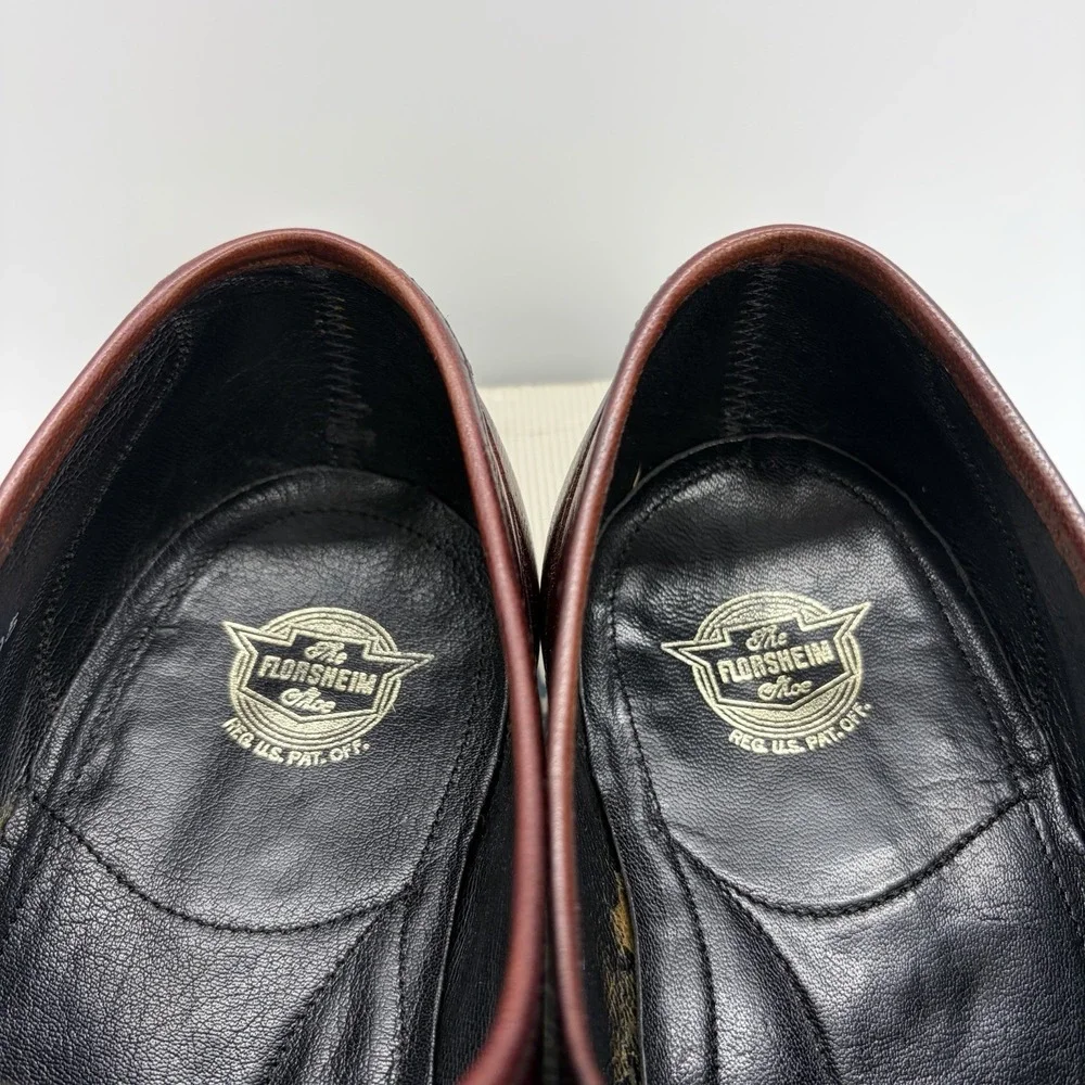 Vtg Florsheim Mens 10 3E EEE Loafers Dress Shoes Burgundy Leather Slip On Buckle